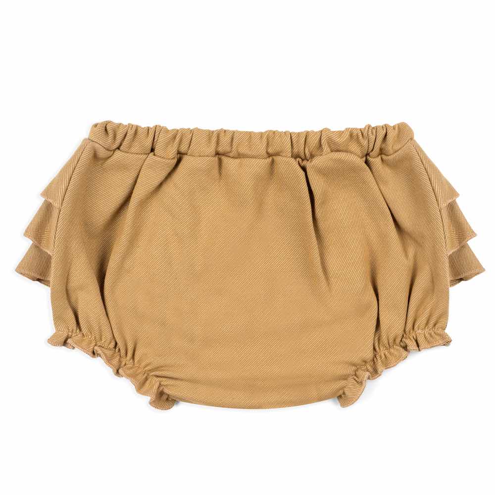 Ruffle bloomer- rust denim: Size 6-12M