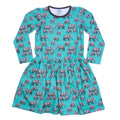 Organic Cotton Long Sleeve Dress - Aqua Elephant: Size 18-24M