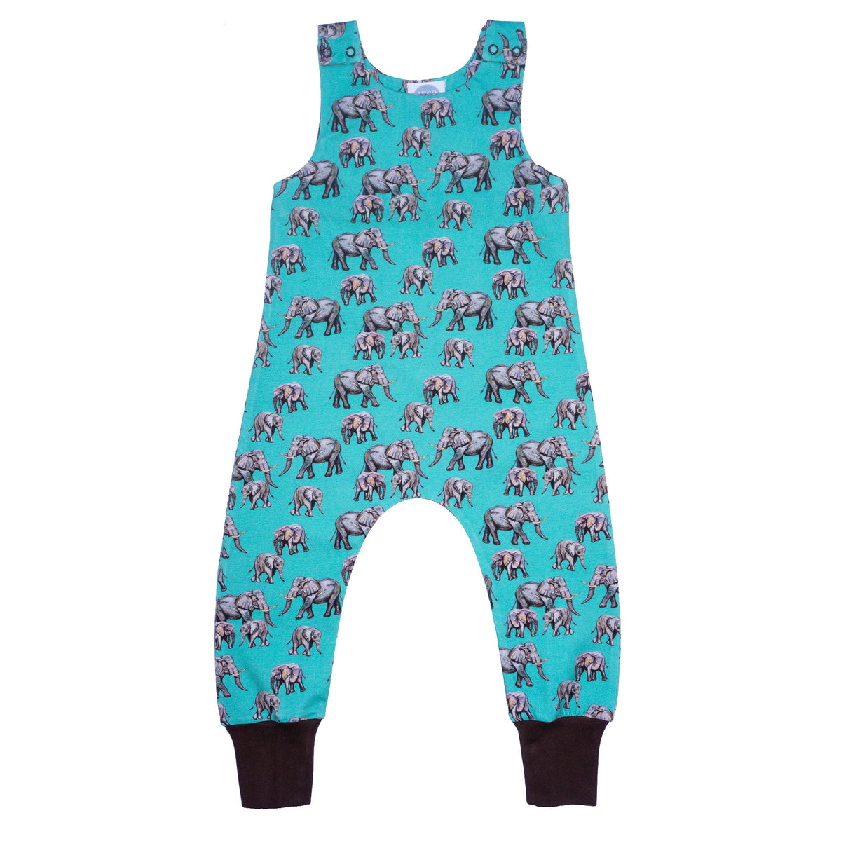 Dungarees- aqua elephant: Size 6-9M