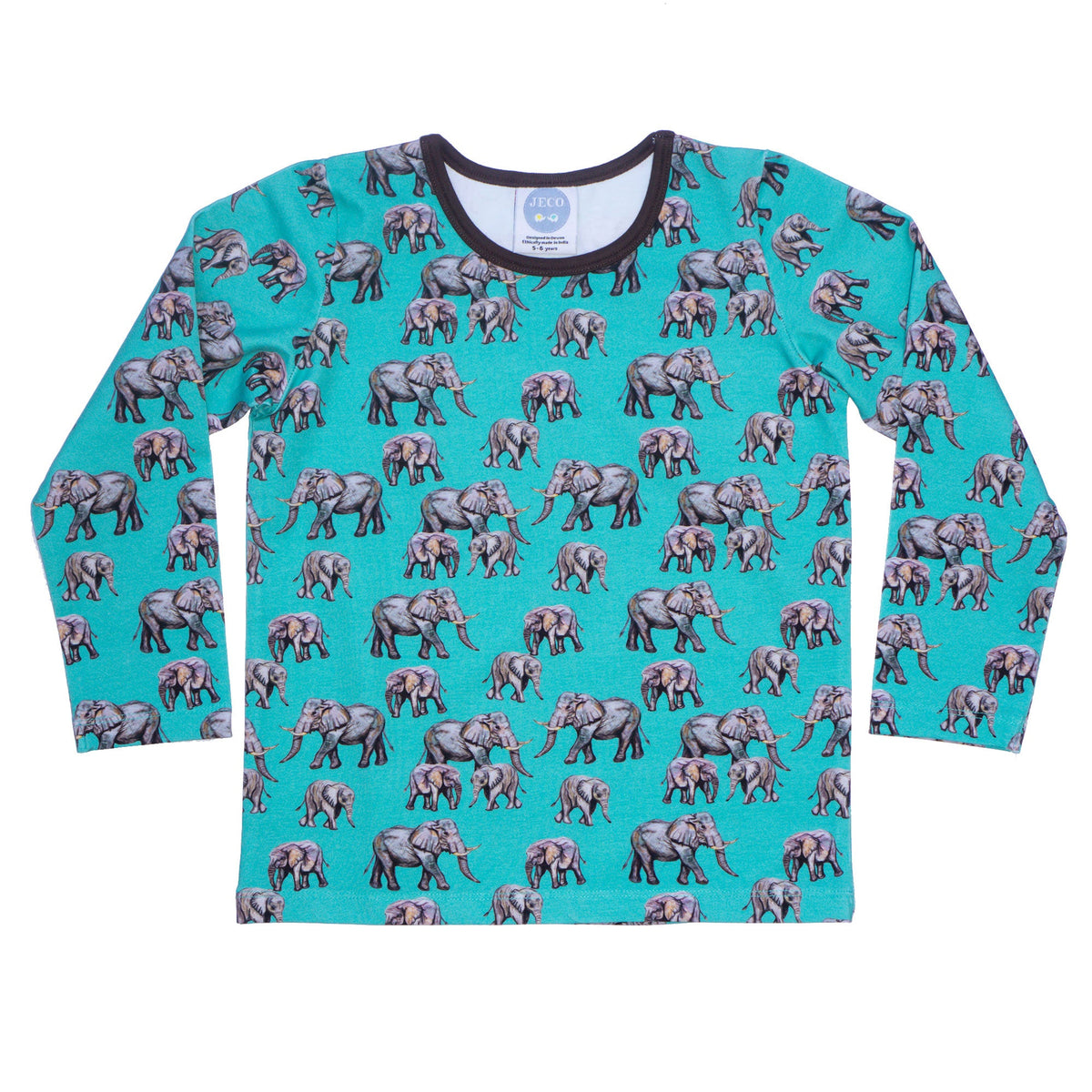 Long sleeve t-shirt- aqua elephants