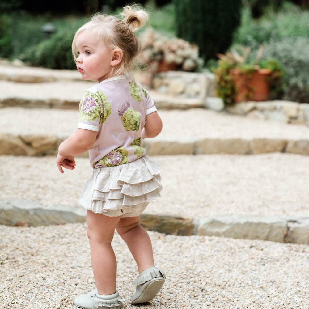 Ruffle bloomer- rust denim: Size 6-12M