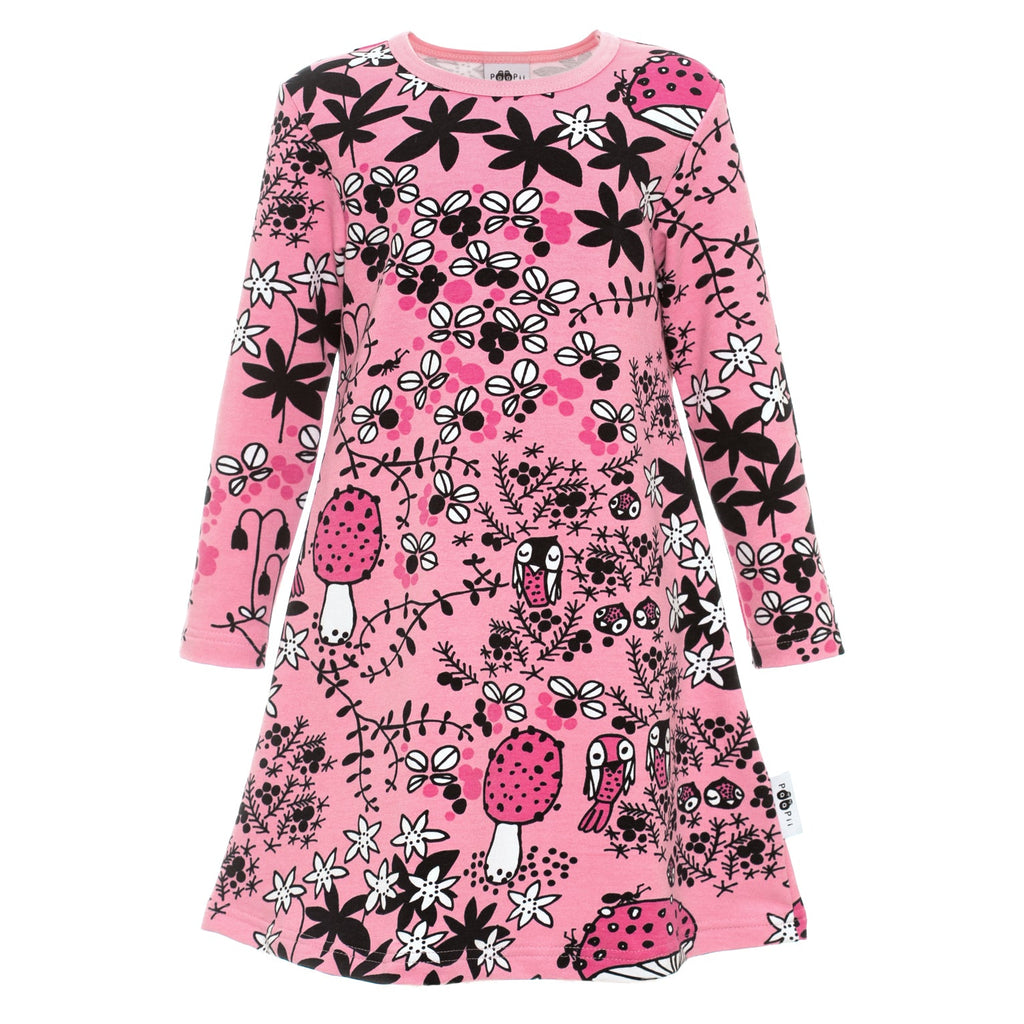 Organic Cotton Long Sleeve Sweatshirt Dress - Pink Woodland: Size 1Y