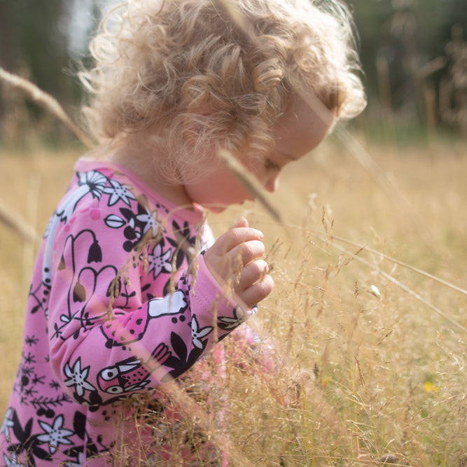 Organic Cotton Long Sleeve Sweatshirt Dress - Pink Woodland: Size 1Y