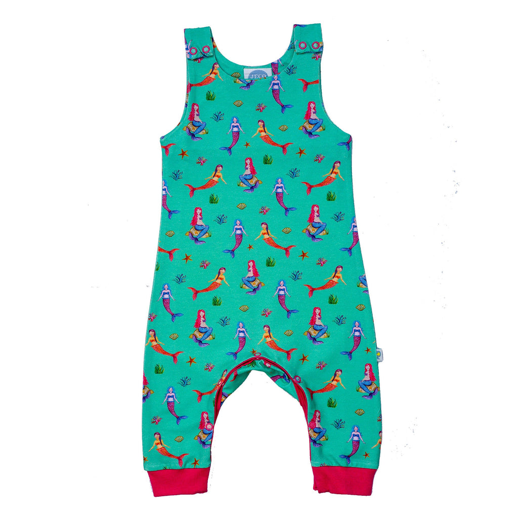 Organic Cotton Overalls - Turquoise Mermaids: Size 9-12M
