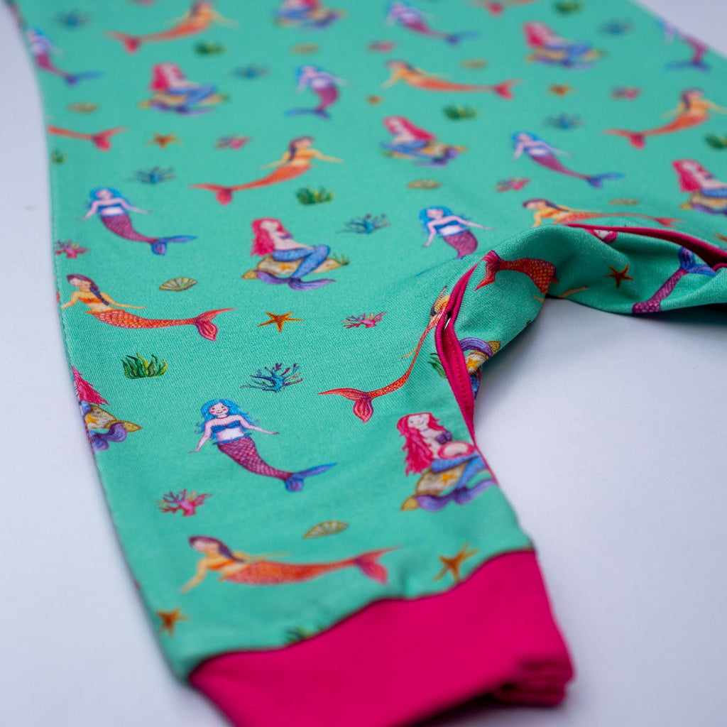 Organic Cotton Overalls - Turquoise Mermaids: Size 9-12M