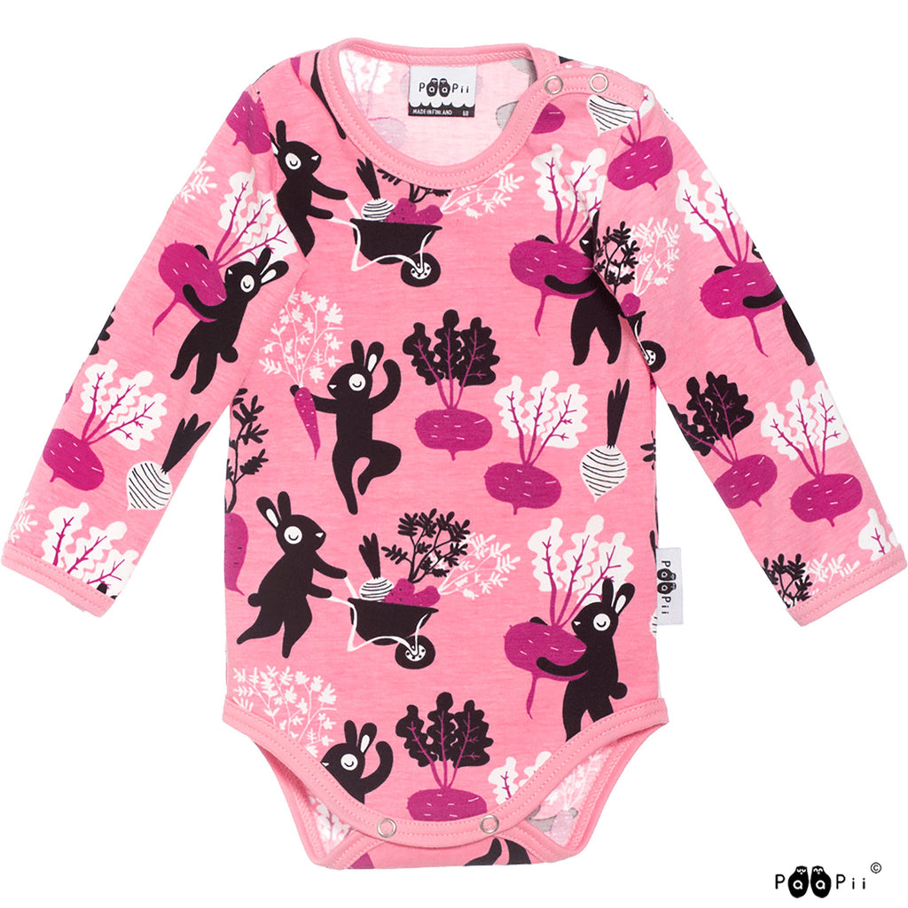Organic Cotton Long Sleeve Bodysuit - Pink Bunny Harvest